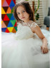 Ivory Lace Tulle Flower Girl Dress With Tiny Bow Ivory Lace Tulle Flower Girl Dress With Tiny Bow